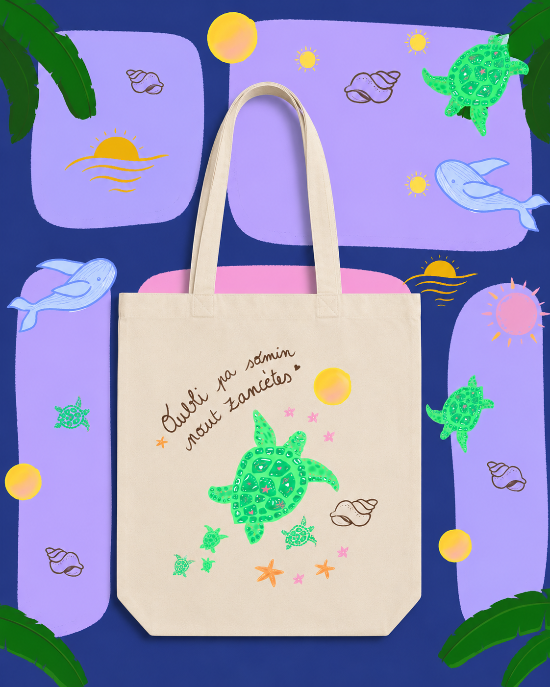 Tote-bag Tortue de mer - Oubli pa somin nout zancètes